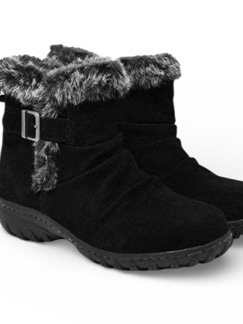 Khombu Black Faux-Fur Buckle Suede Ankle Boot Sz 10
